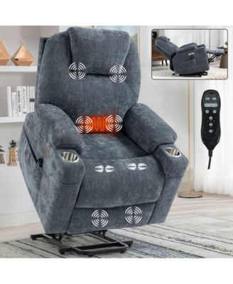 Lift Recliner Chair with Massage, Heat & USB Charging, Chenille Upholstery, Cup Holders, 350 LBS Support