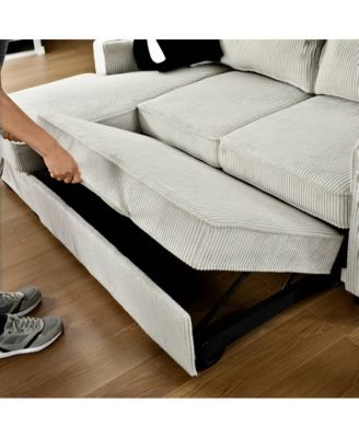 Modern Pull-Out Sofa Bed with Storage Chaise, USB Charging & Bookshelf Arm, Sleeper Sectional Couch for Small Spaces