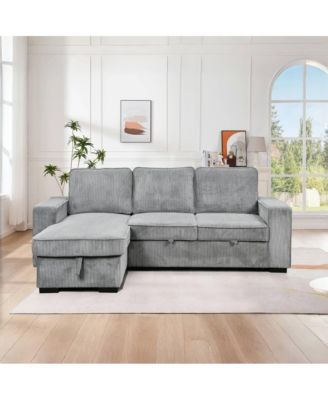 Modern Pull-Out Sofa Bed with Storage Chaise, USB Charging & Bookshelf Arm, Sleeper Sectional Couch for Small Spaces