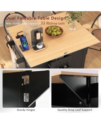 55.7" Rolling Kitchen Island with Dual Drop Leaves, Power Outlet, Storage Drawers & Cabinets