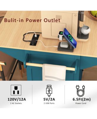 55.7" Rolling Kitchen Island with Dual Drop Leaves, Power Outlet, Storage Drawers & Cabinets