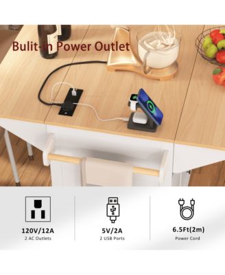 55.7" Rolling Kitchen Island with Dual Drop Leaves, Power Outlet, Storage Drawers & Cabinets