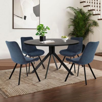 Compact 5-Piece Round Dining Set with 43 Inch Black Table and 4 Chairs, Ideal for Apartments or Breakfast Nooks-Maison Boucle