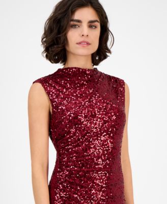 Women's Drape-Neck Sleeveless Sequin Dress