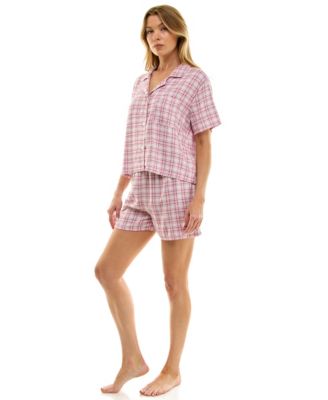 Women's 2-Piece Boxy Notch Collar Top with Boxer Shorts Set
