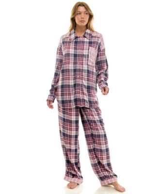 Women's 2-Piece Color Blocked Collared Pajama Set