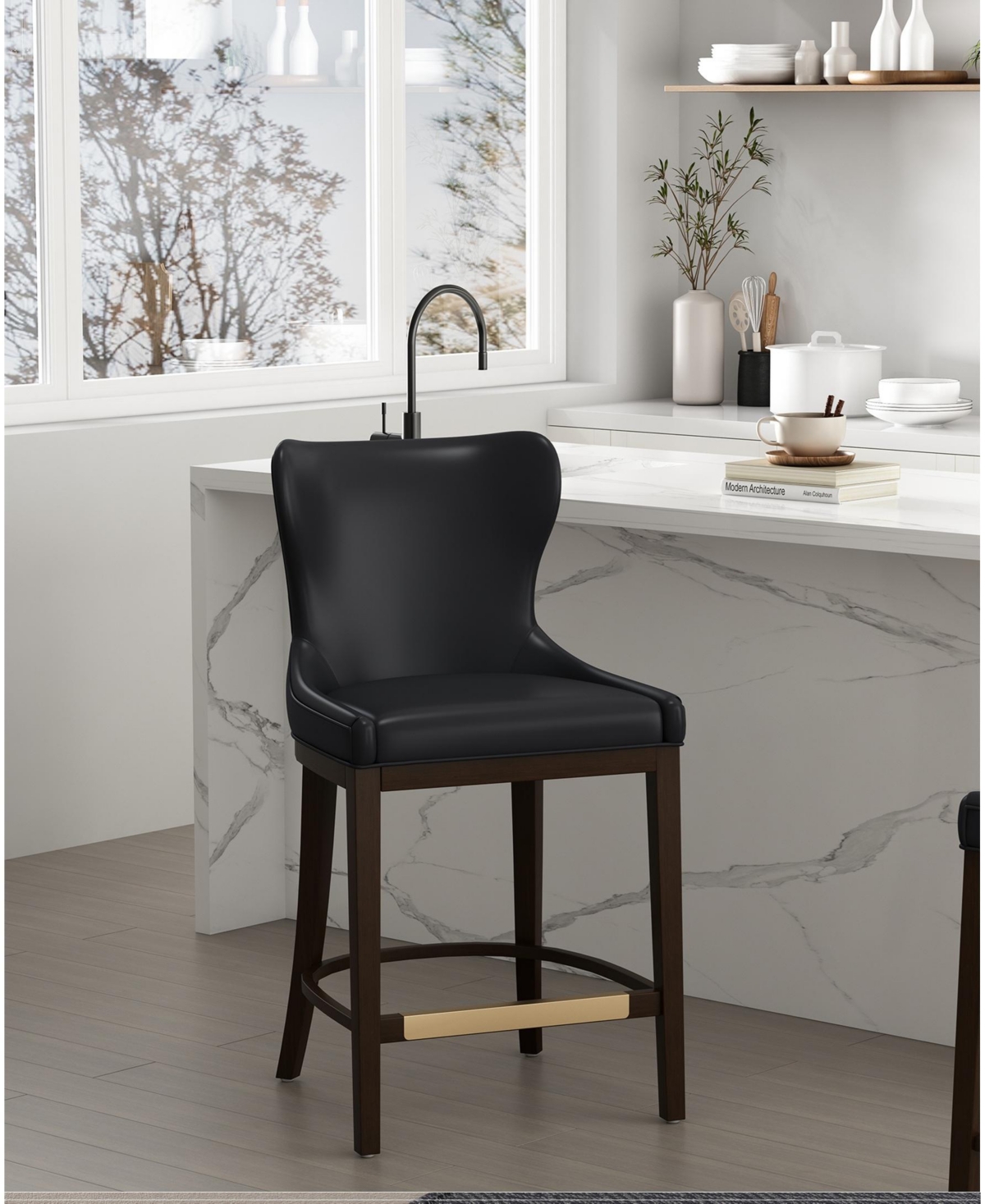 Manhattan Comfort Blair 40.9" Leatherette Upholstered Counter Stool In Black