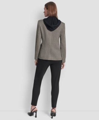 Petite Herringbone Pattern Fleece Hood Blazer