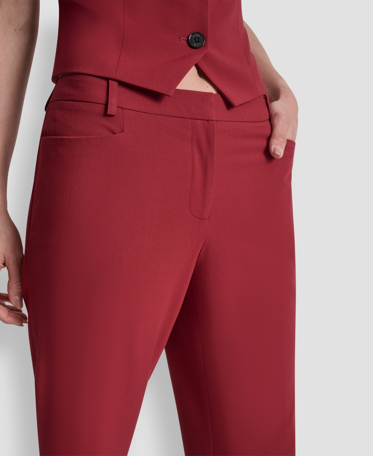 Dkny Petite Mid-rise Streamlined Modern Fit Trouser In Burgundy