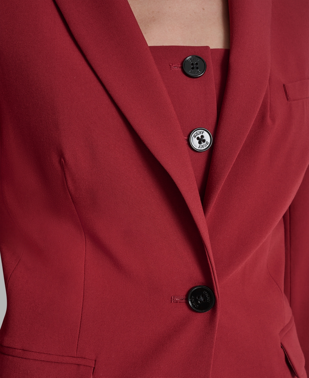 Dkny Petite One-button Long Sleeve Jacket In Burgundy