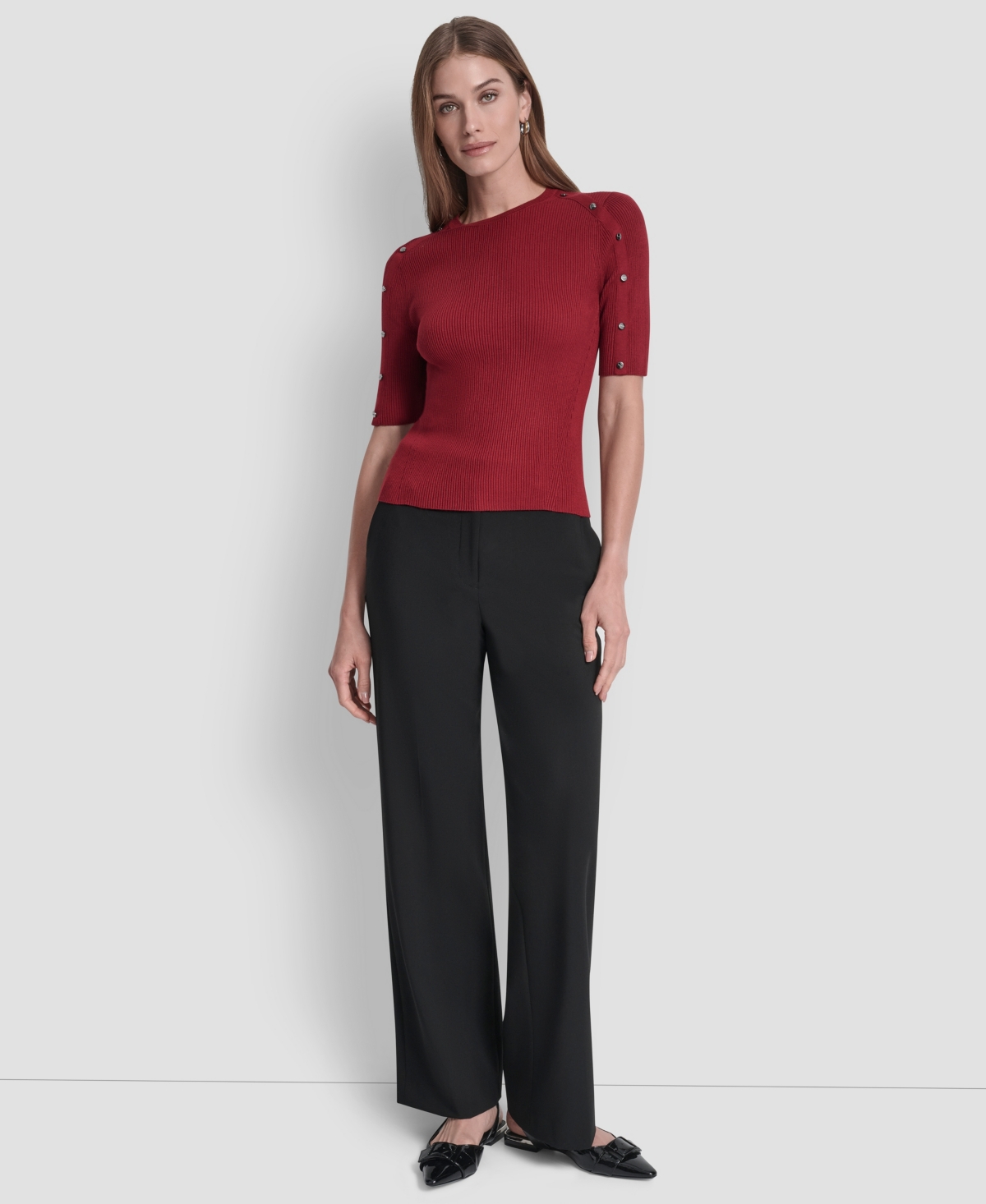 Dkny Petite Short Sleeve Sweater In Red