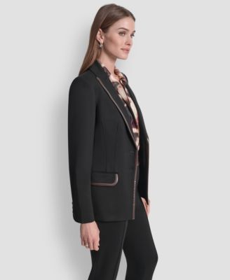 Petite 2-Button Notch Collar Ponte Jacket