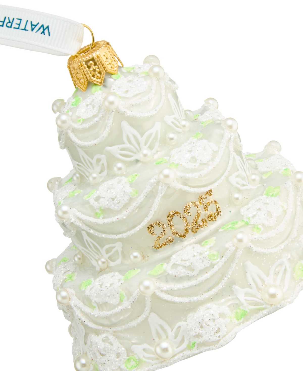Waterford Holiday Heirlooms Our First Cake Glass Ornament In White