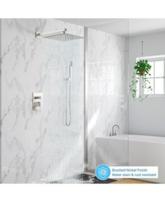 Bathroom Shower Faucet Set, 12 Inch Rainfall Shower Head With Handheld Combo, Wall Mounted Shower System Shower Fixtures With Pressure-Balanced Valve,Brushed Nickel