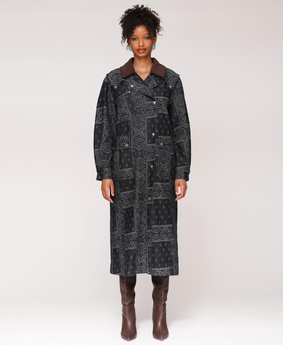 Avec Les Filles Patchwork Asymmetric Utility Coat In Black
