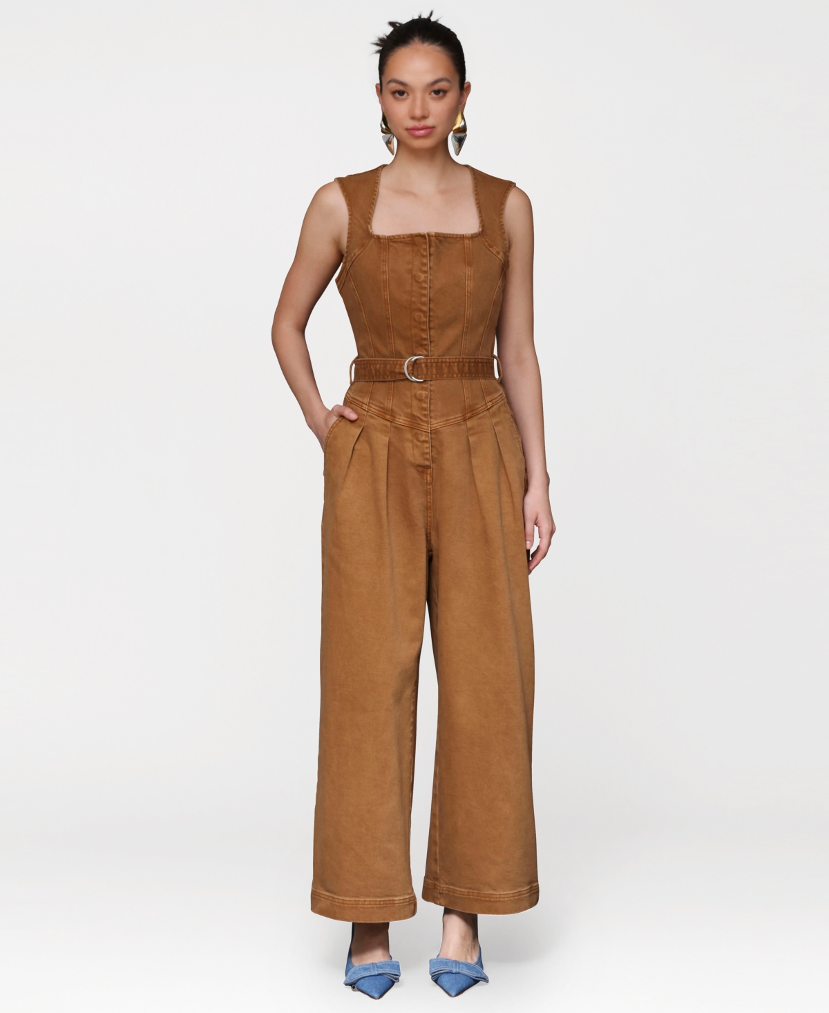 Avec Les Filles Women's Square Neck Culotte Jumpsuit In Brown