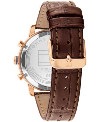 Men's Multifunction Dark Brown Leather Strap Watch, 42mm