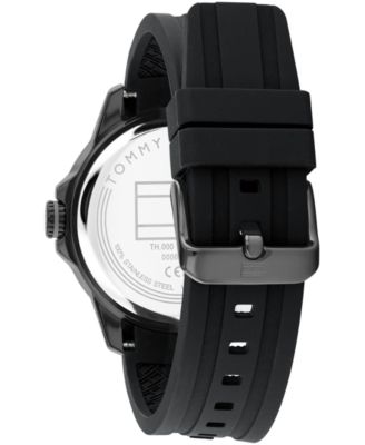 Men's Quartz Black Silicone Strap Watch, 43mm