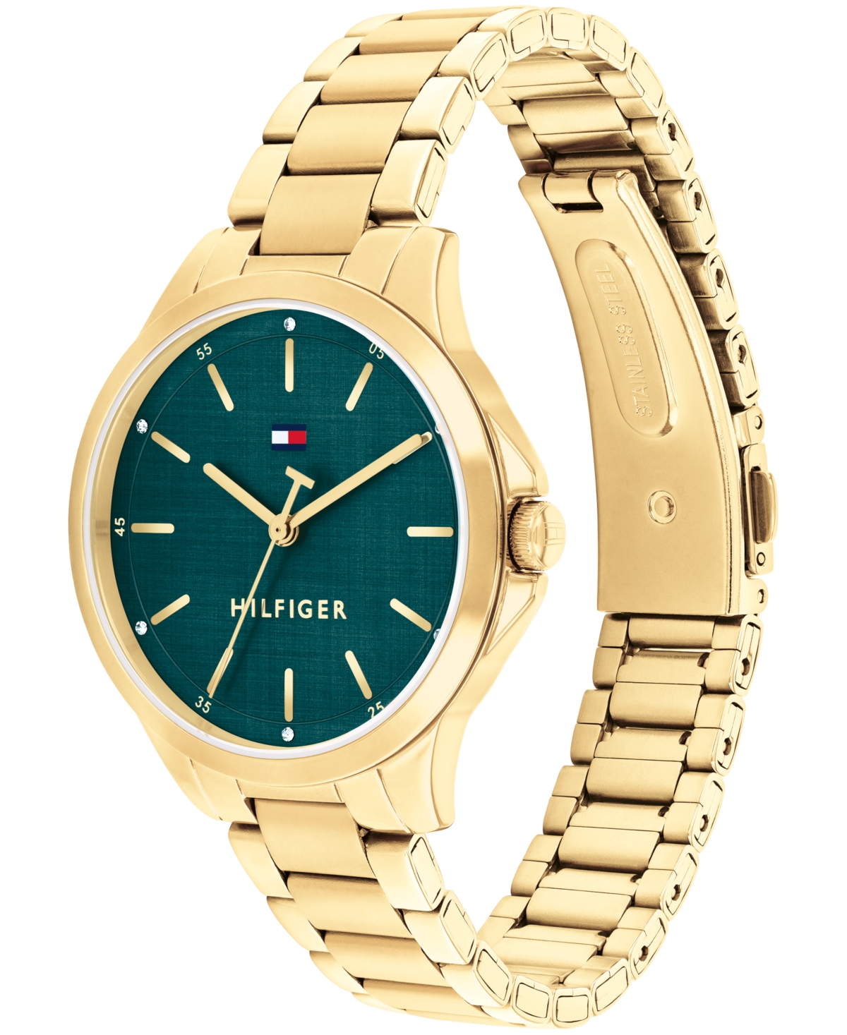 Tommy Hilfiger Women's Quartz Gold Tone Stainless Steel Bracelet Watch, 34mm In Gold