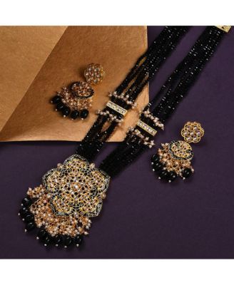 Women's Gold Plated Kundan Beaded Jewellery Set