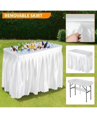 Portable Ice Cooler Table with Drain, Skirt & Handle, 440LBS Capacity