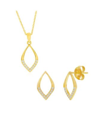 Sterling Silver, Polished & CZ Marquise Necklace & Earrings Set