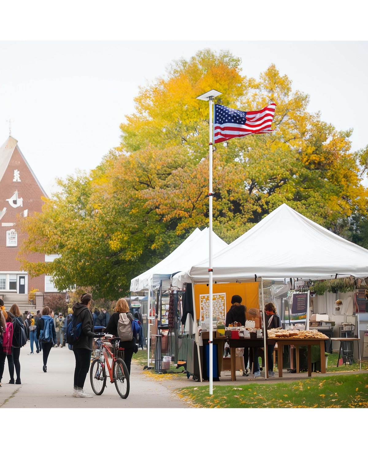 Yescom Ez Go 14ft Telescopic Flag Pole Kit with Starlink Gen3 Pipe Adapter for Outdoor Tailgate Party, Sliver