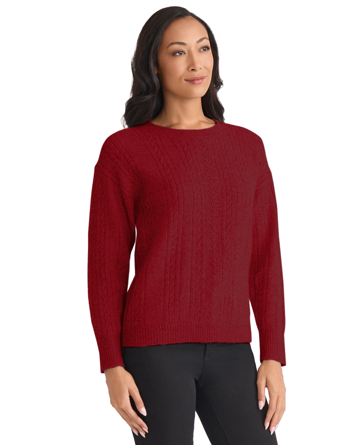 Jones New York Petite Long Sleeve Sweater In Red