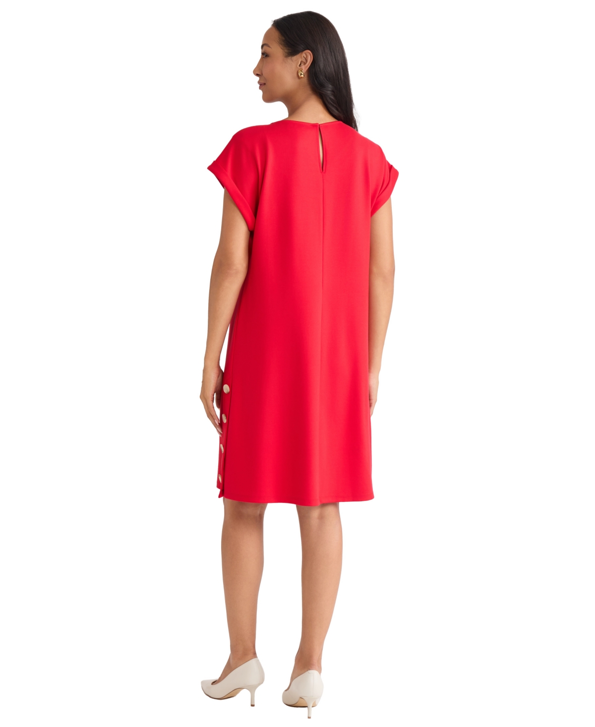 Jones New York Petite Short Sleeve A-line Dress In Red