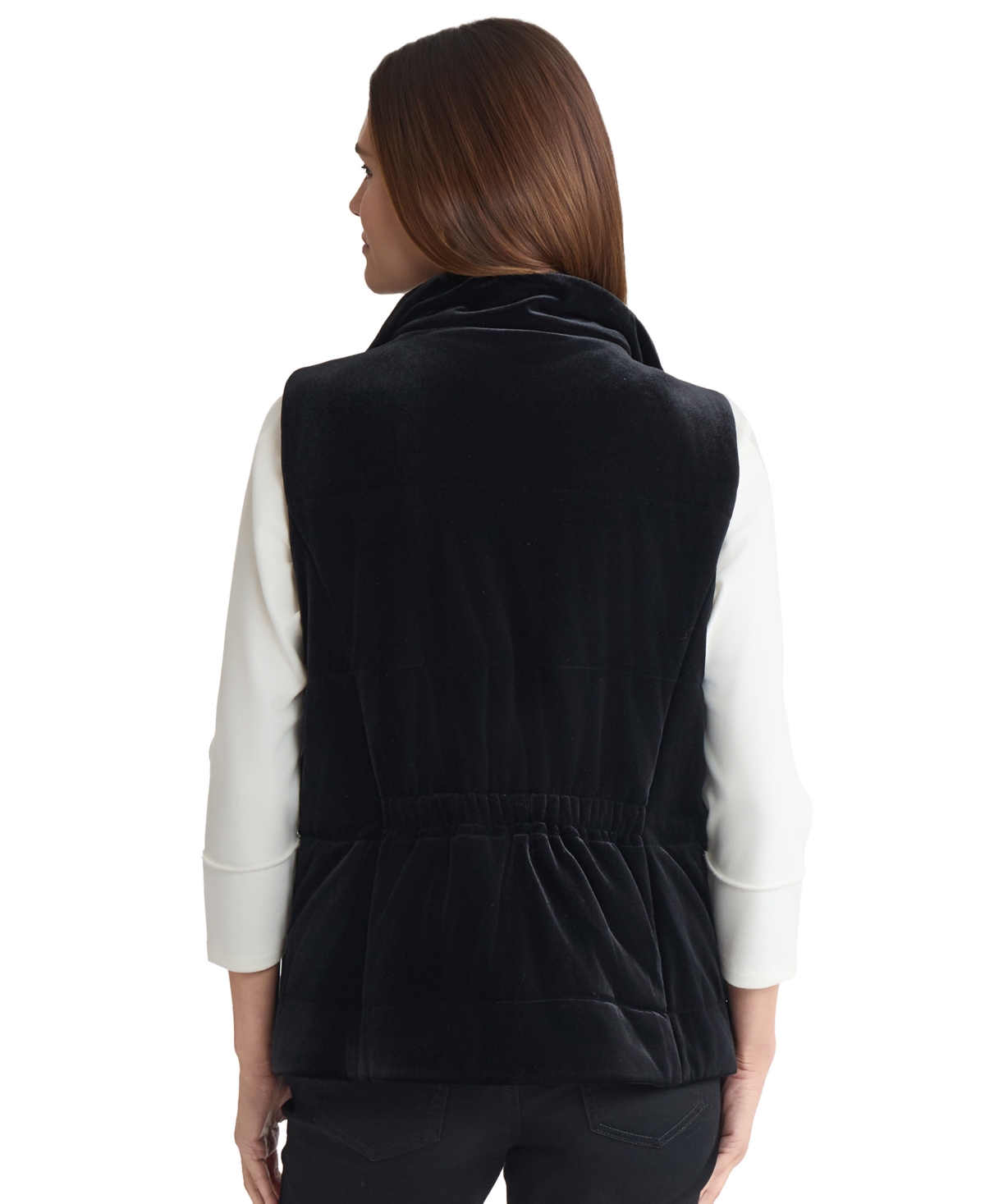 Jones New York Petite Quilted Sleeveless Vest Jacket In Black