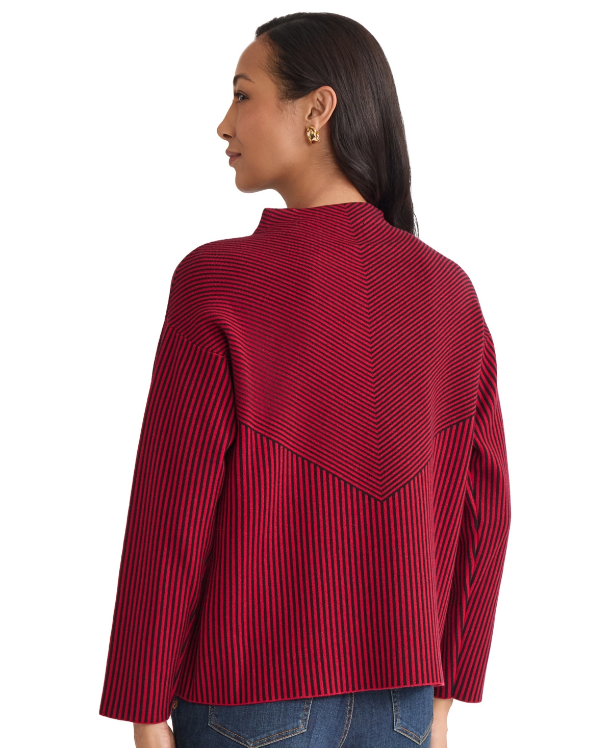 Jones New York Petite Striped Mock Neck Sweater In Red