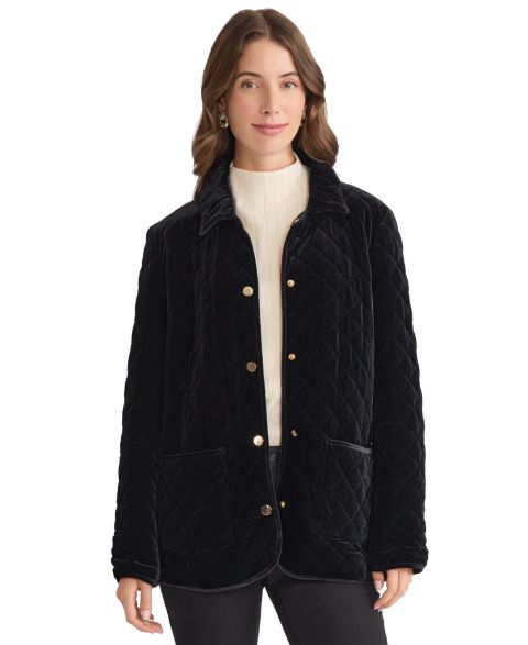 Женская куртка Jones New York Quilted Velour Snap-Front, цвет: Чёрный