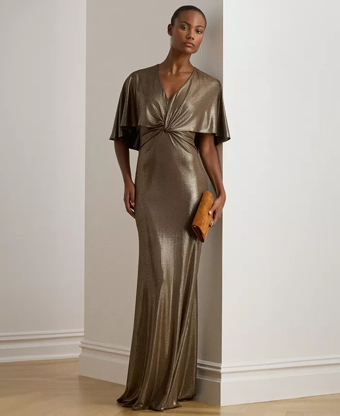 Women's Twist-Front Cape Gown