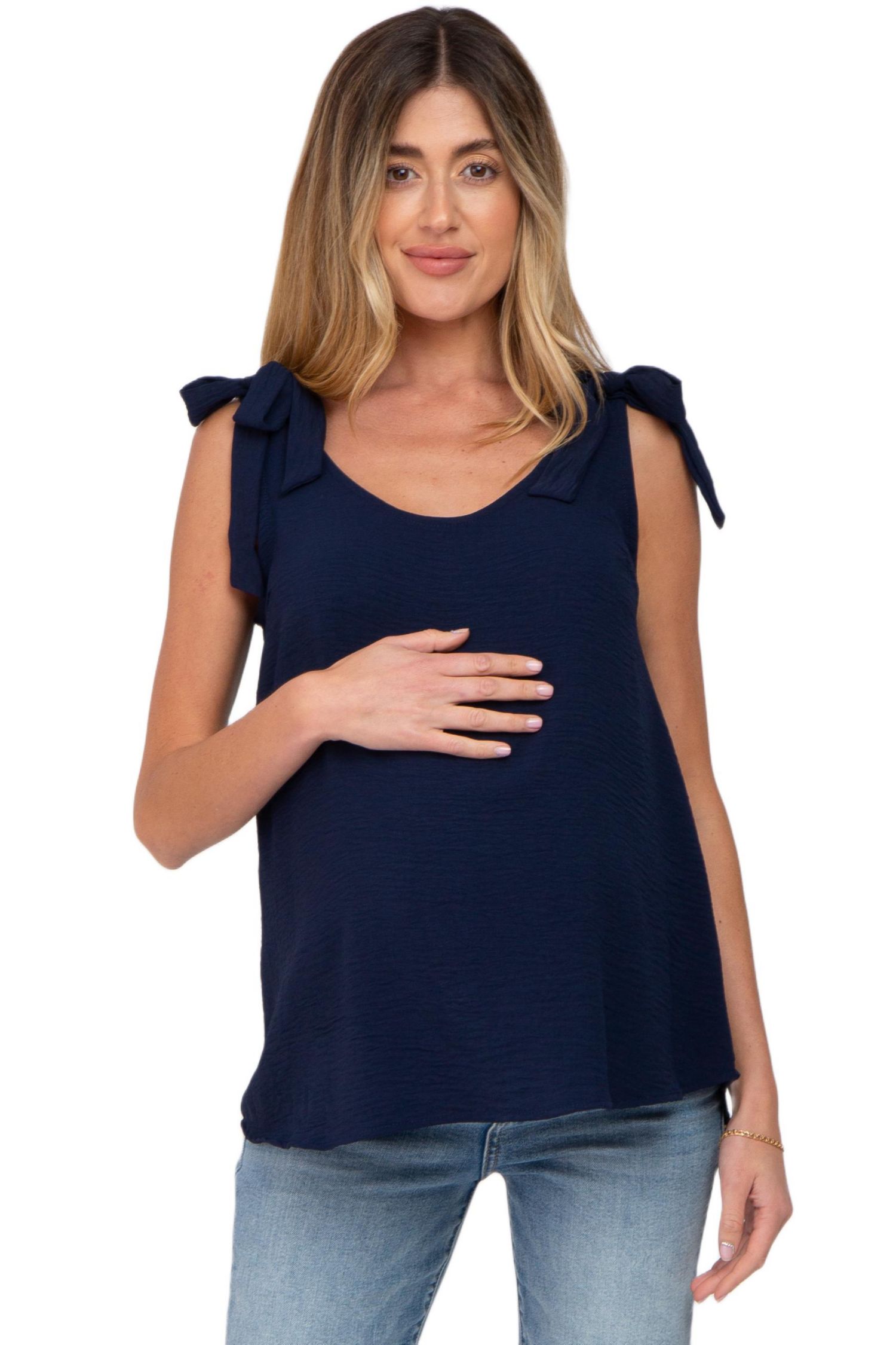 Women's Navy Blue Shoulder Bow Tank Top
