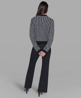 Women's Houndstooth Long Sleeve Cardigan with Embellished Button Detail