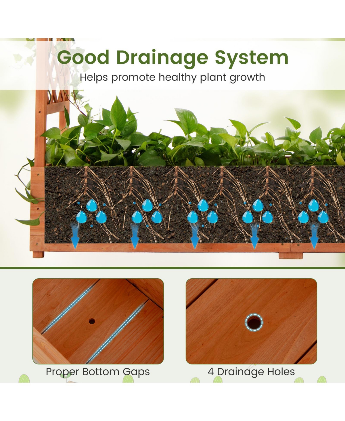 Gymax 2PCS Raised Garden Bed Planter Box w/ Side & Top Trellis for Vine Climbing Plants
