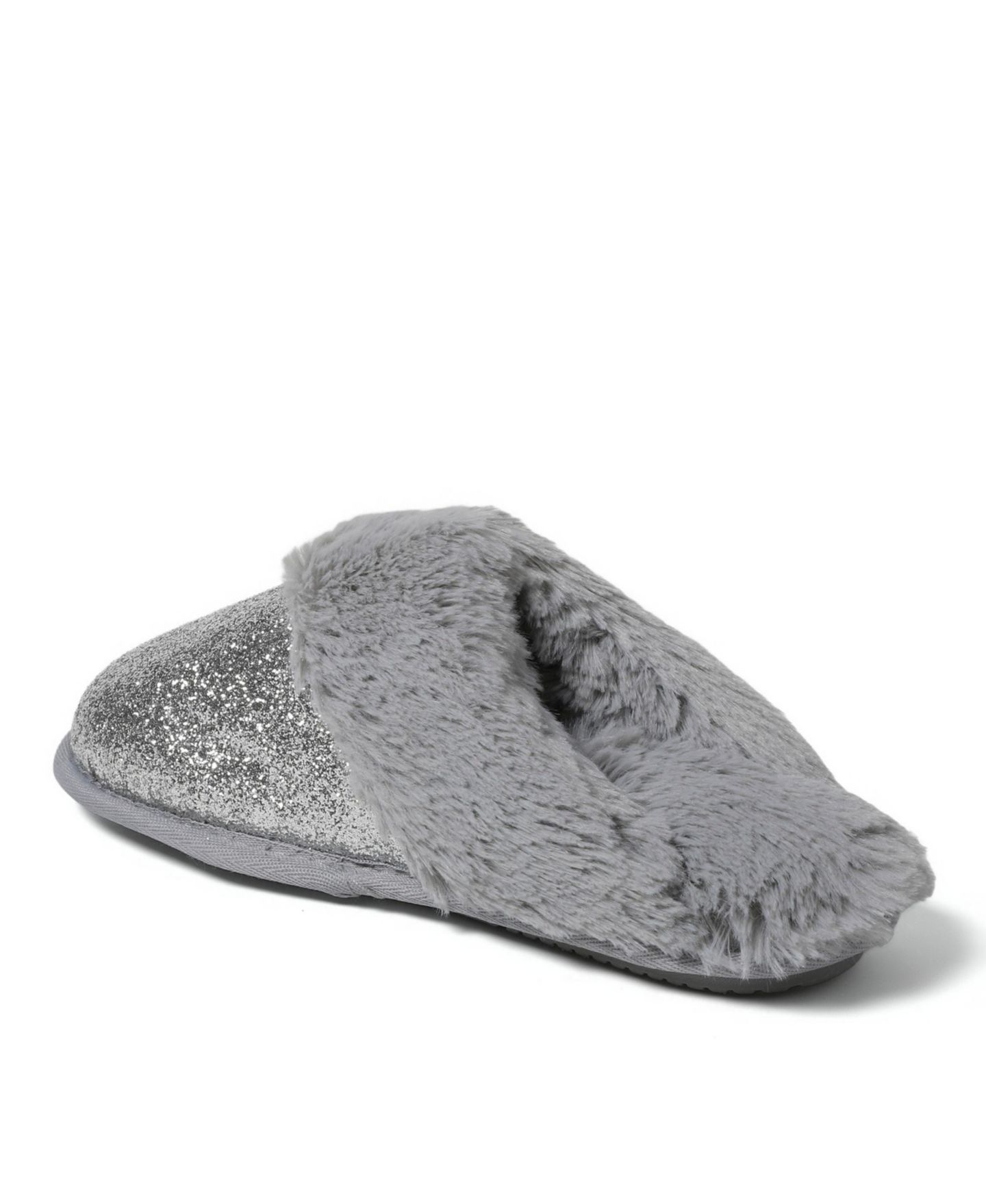 Женские тапочки Dearfoams Cozyfoams Glitter Scuff Slipper with Gift Bag, цвет: Серебряный — фото 2