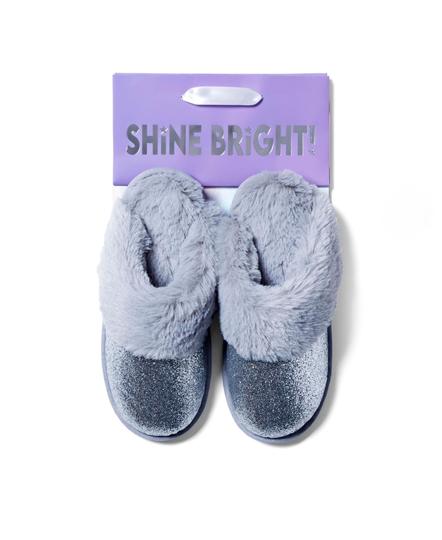 Женские тапочки Dearfoams Cozyfoams Glitter Scuff Slipper with Gift Bag, цвет: Серебряный — фото 1