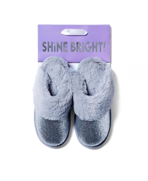Женские тапочки Dearfoams Cozyfoams Glitter Scuff Slipper with Gift Bag, цвет: Серебряный