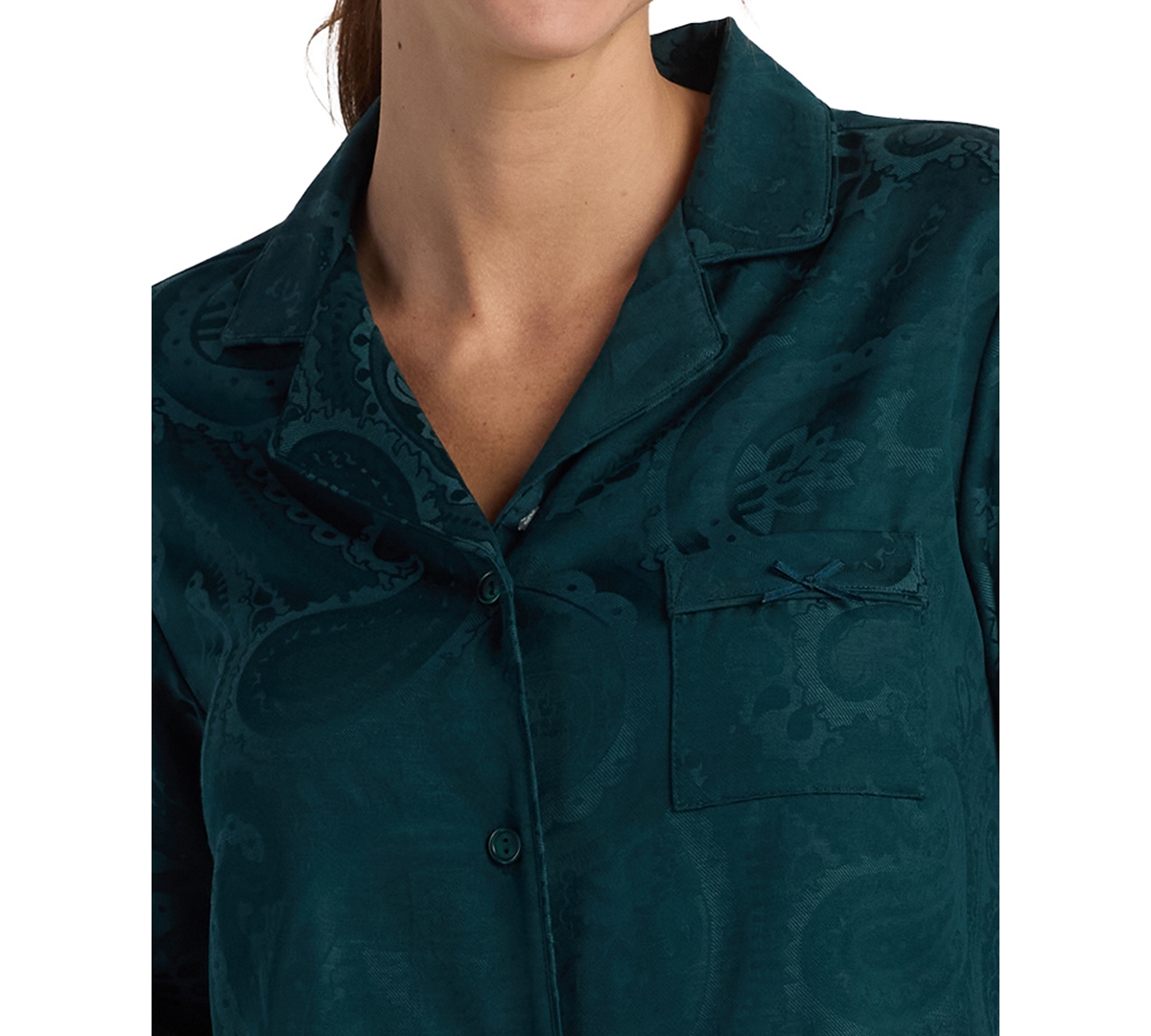 Miss Elaine Women's 2-piece Notch Collar Top And Pull-on Pants Pajama Set In Green