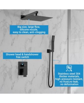 12" Rainfall Shower System with Handheld, Matte Black, Wall-Mounted, Pressure-Balanced Valve for Modern Bathrooms