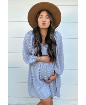 Maternity Pink Textured Dot Smocked Square Neck Chiffon Dress