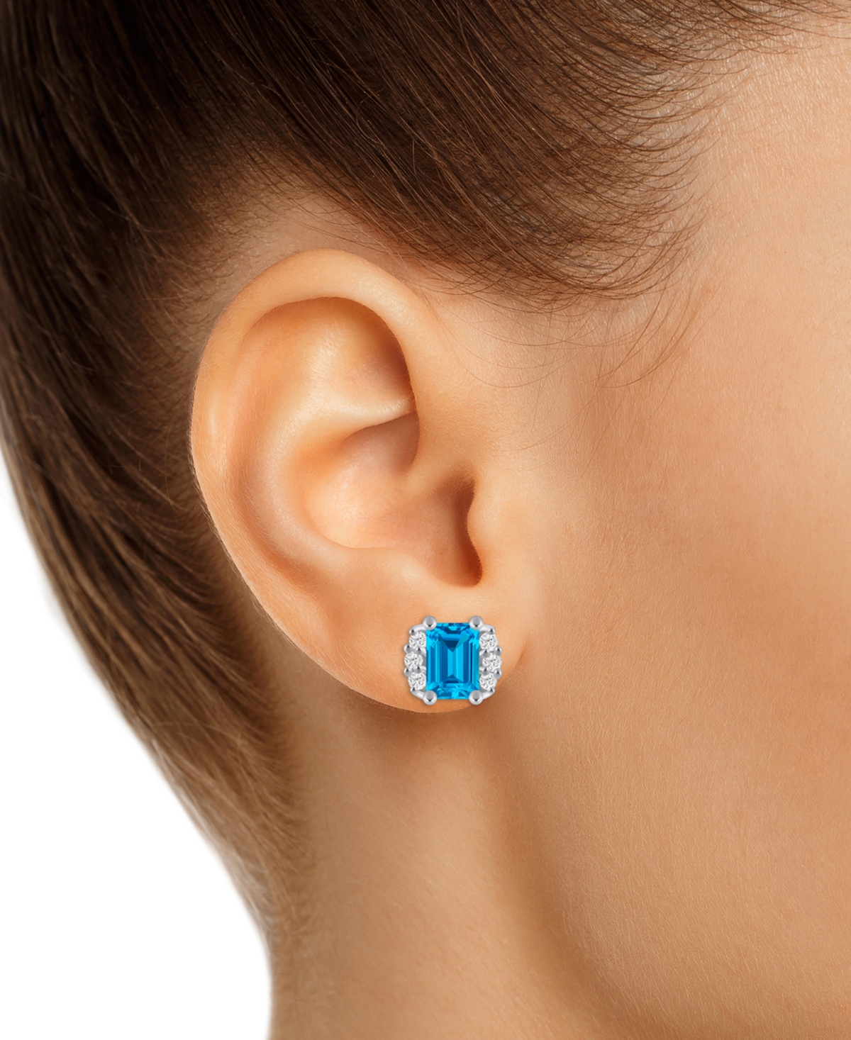 Macy's Gemstone and Diamond 1/3" Stud Earrings 10K White Gold (also Yellow Gold)