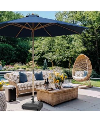 13ft XL Heavy Duty Solid Wood Outdoor Patio Umbrella with Base Parasol Wheels Stand for Bistro Market Table Garden Deck Yard Poolside Navy
