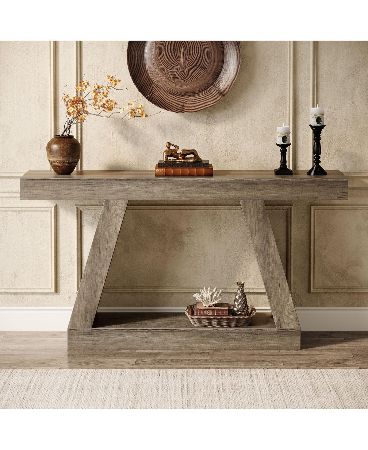 Tribesigns Farmhouse Console Table, 55-Inch Rustic Sofa Table with Storage, Industrial Wooden Entryway Table for Hallway