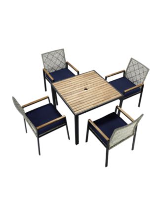 All Weather 5-Piece Patio Dining Set Acacia Table Light Gray