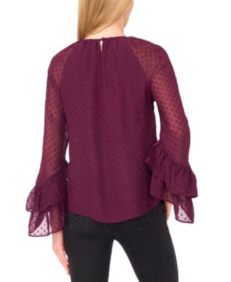 Women's Tiered Flowy Long Sleeves Keyhole Top