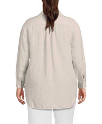 Plus Size Linen Roll Sleeve Relaxed Tunic Top