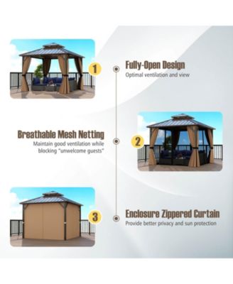 10 x 10 FT Hardtop Gazebo with Netting Heavy-Duty Double-Roof Galvanized Metal Top