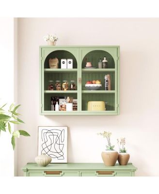 Modern Two-Door Wall Cabinet with Glass Doors and Three-Tier Storage